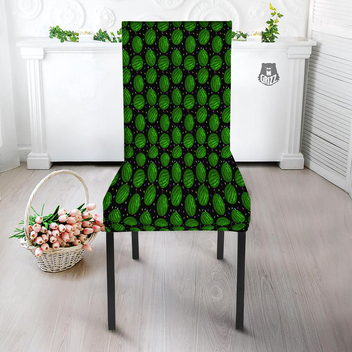 Watermelon Black Cute Print Pattern Dining Chair Slipcover-grizzshop