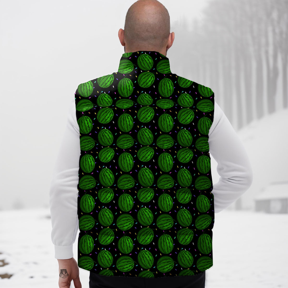Watermelon Black Cute Print Pattern Down Vest-grizzshop