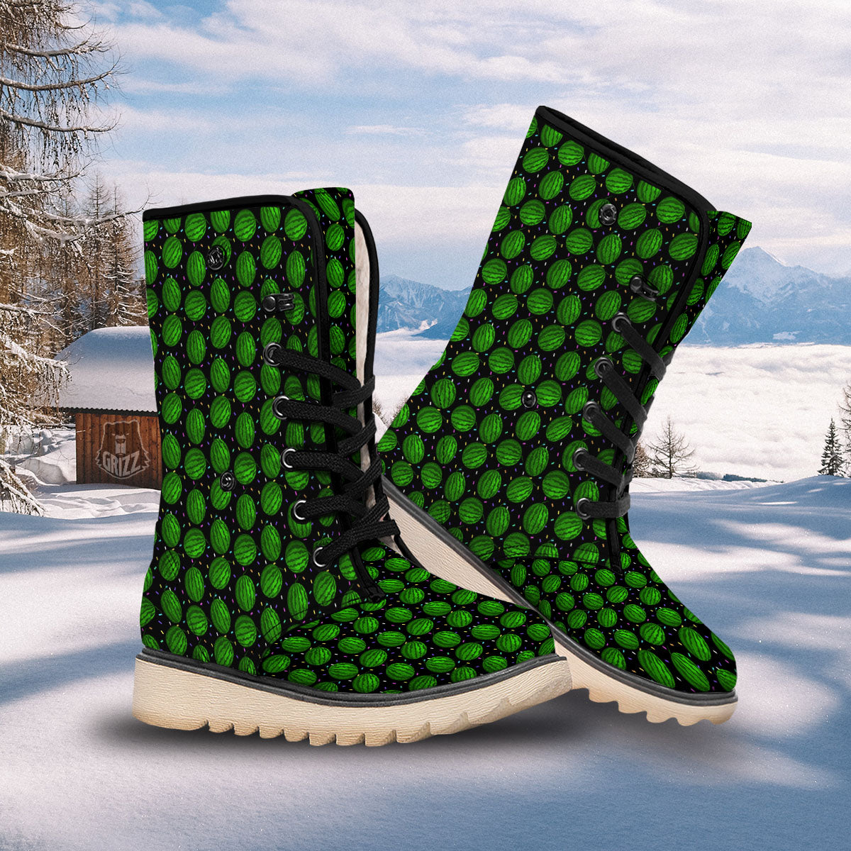 Watermelon Black Cute Print Pattern Snow Boots-grizzshop