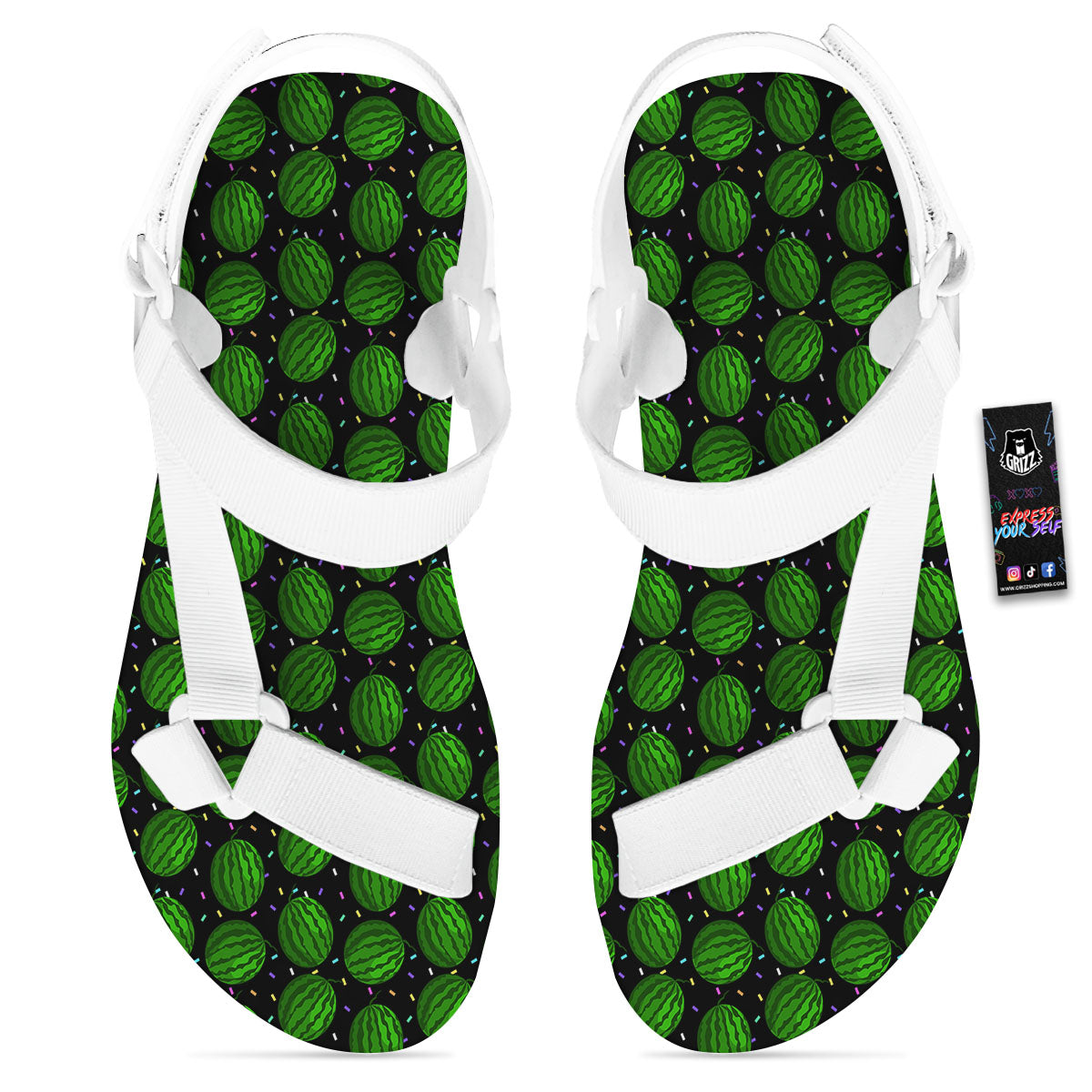 Watermelon Black Cute Print Pattern White Open Toe Sandals-grizzshop