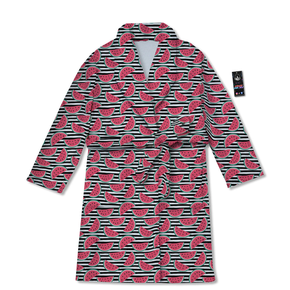 Watermelon Black Striped Print Pattern Bathrobe-grizzshop