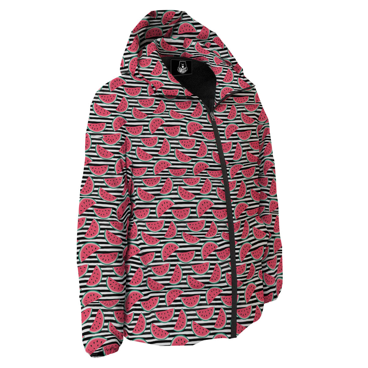 Watermelon Black Striped Print Pattern Down Jacket-grizzshop
