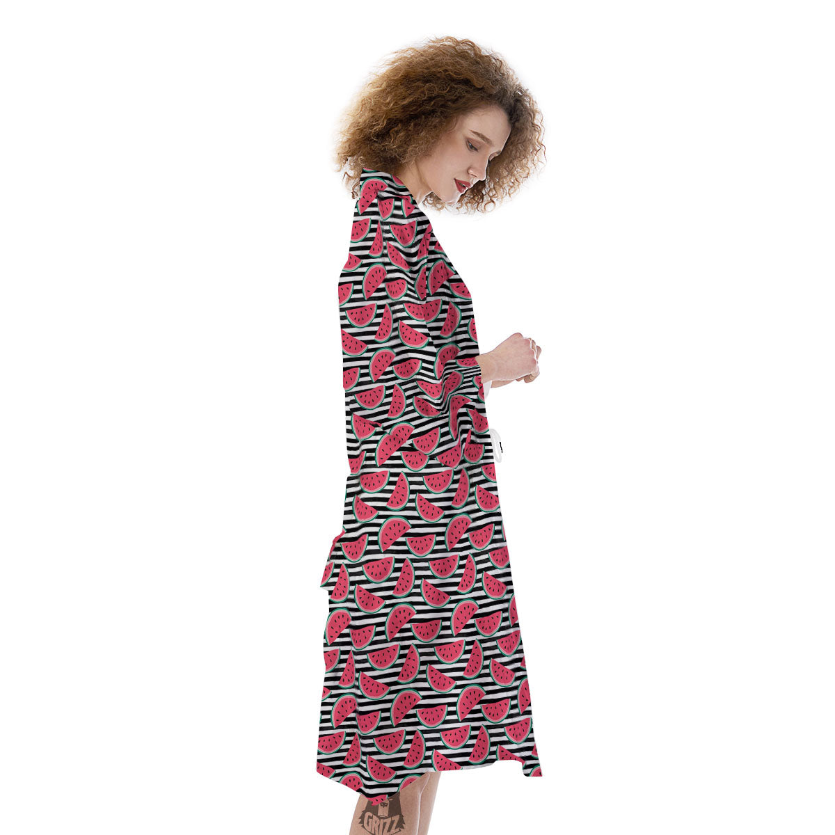 Watermelon Black Striped Print Pattern Kimono-grizzshop