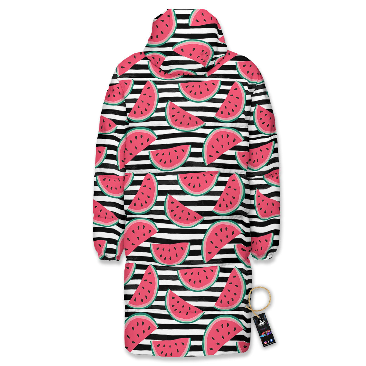Watermelon Black Striped Print Pattern Long Down Jacket-grizzshop