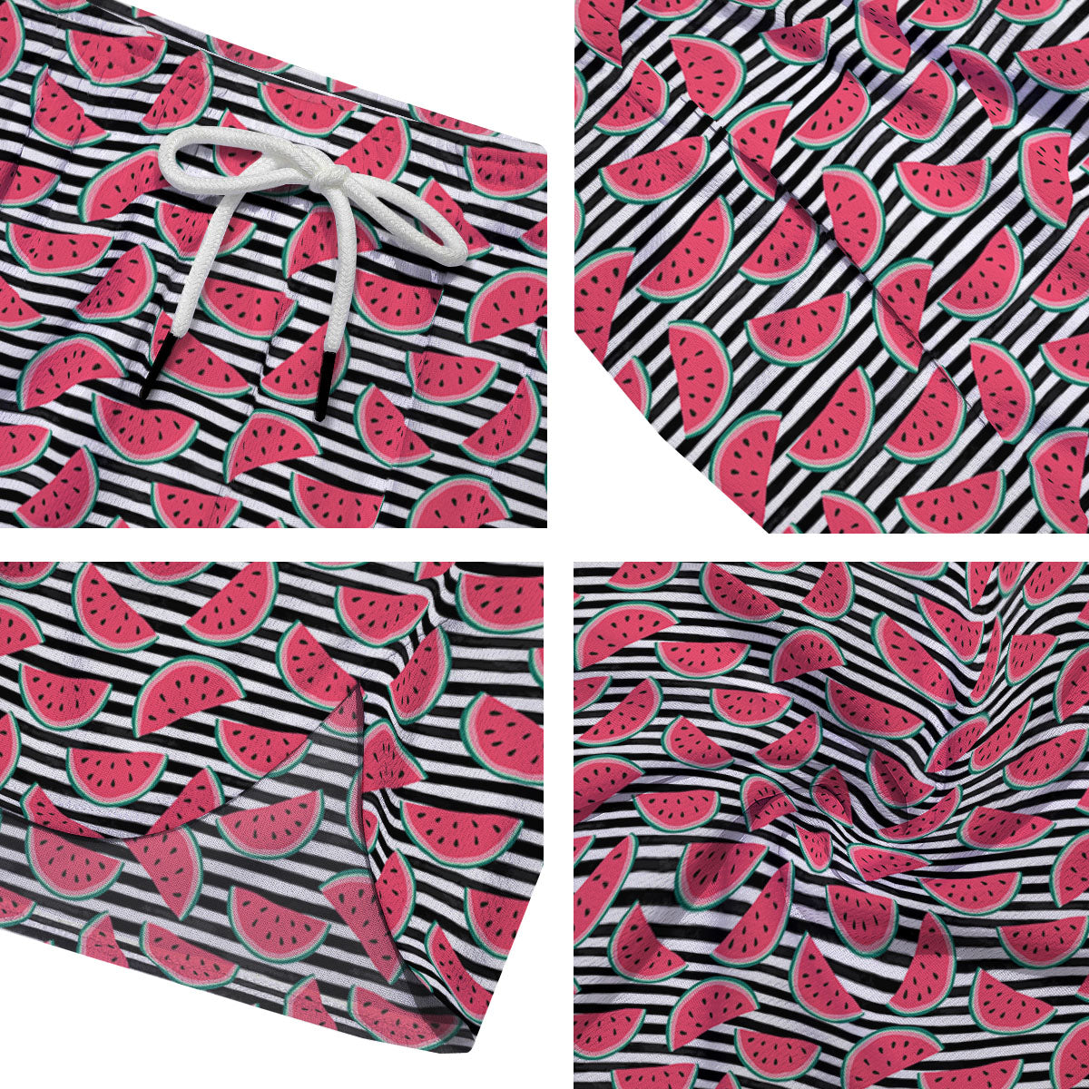 Watermelon Black Striped Print Pattern Men's Running Shorts-grizzshop
