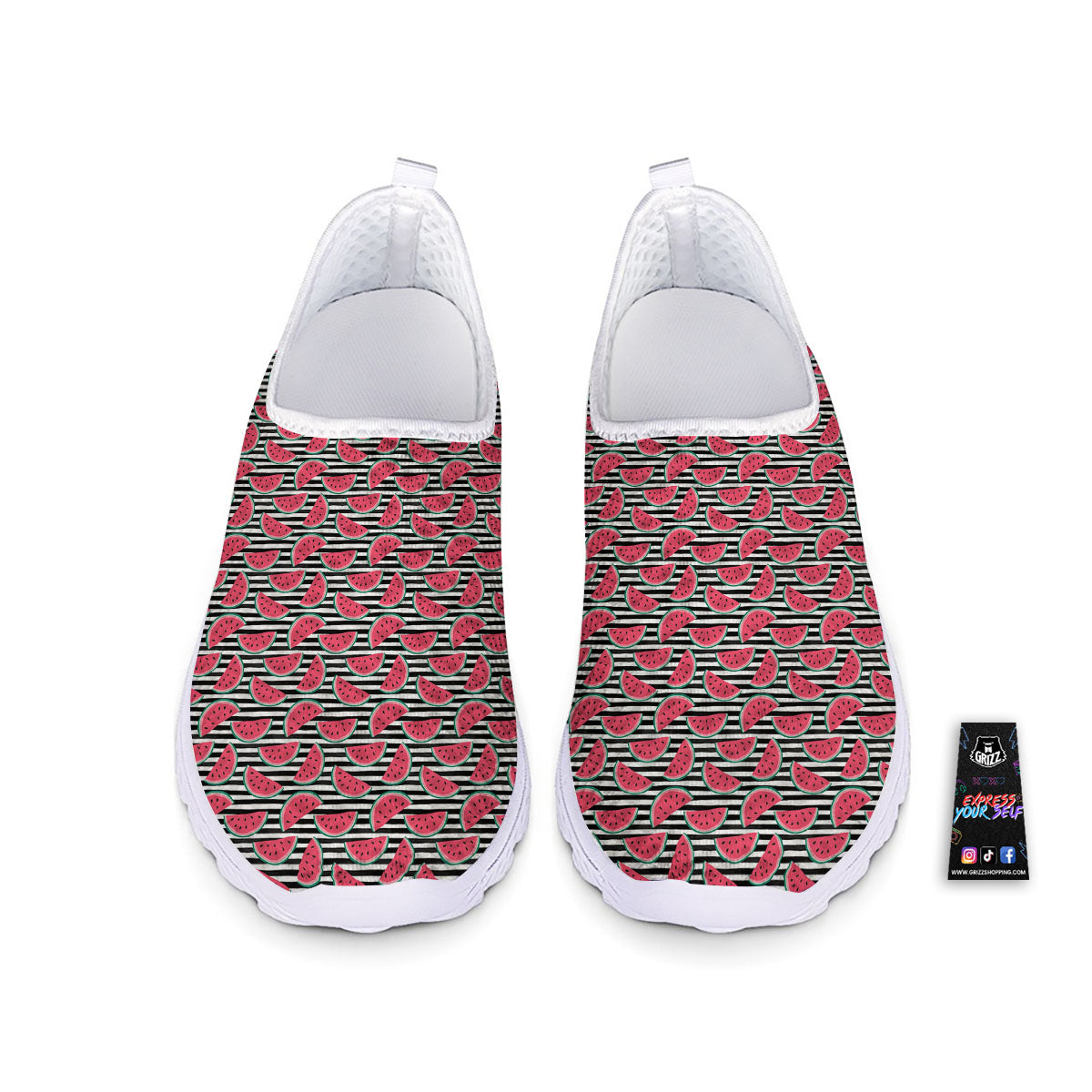 Watermelon Black Striped Print Pattern Nurse Shoes-grizzshop