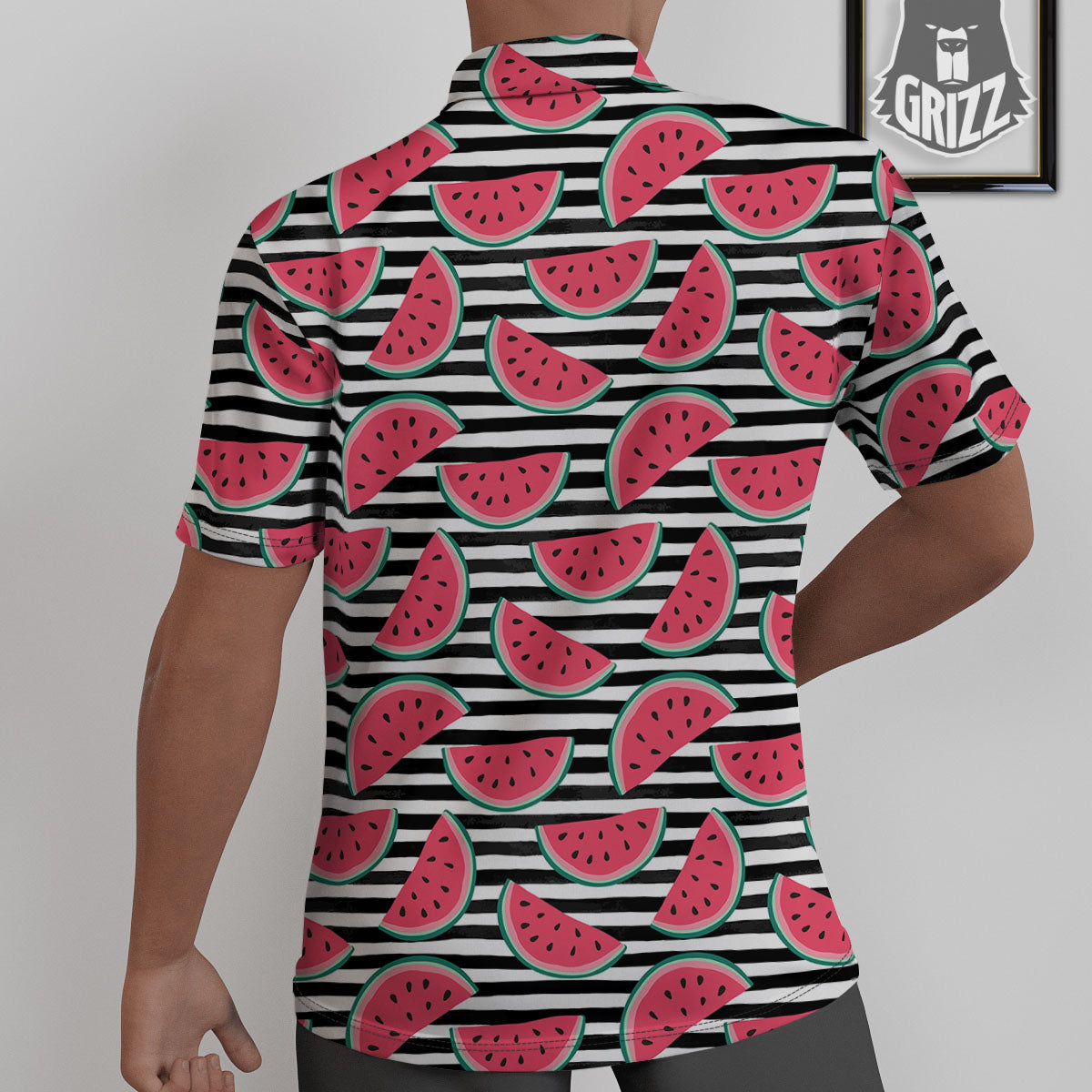 Watermelon Black Striped Print Pattern Untucked Shirts-grizzshop