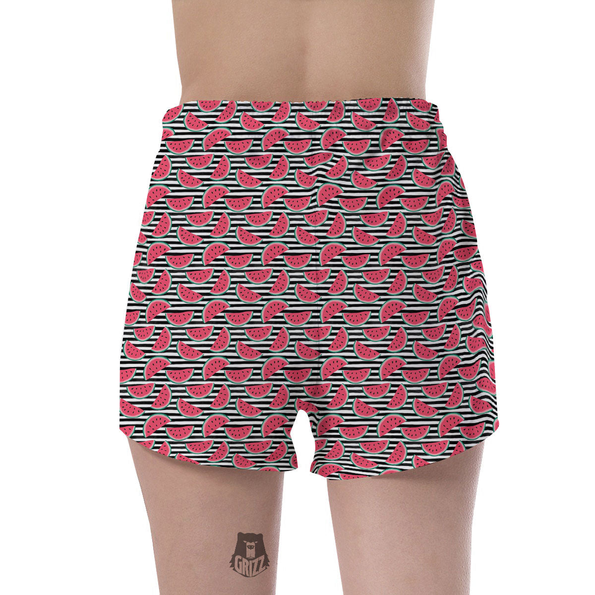 Watermelon Black Striped Print Pattern Women's Shorts-grizzshop