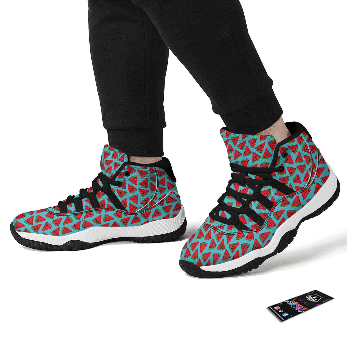 Watermelon Blue Cute Print Pattern Black Bball Shoes-grizzshop