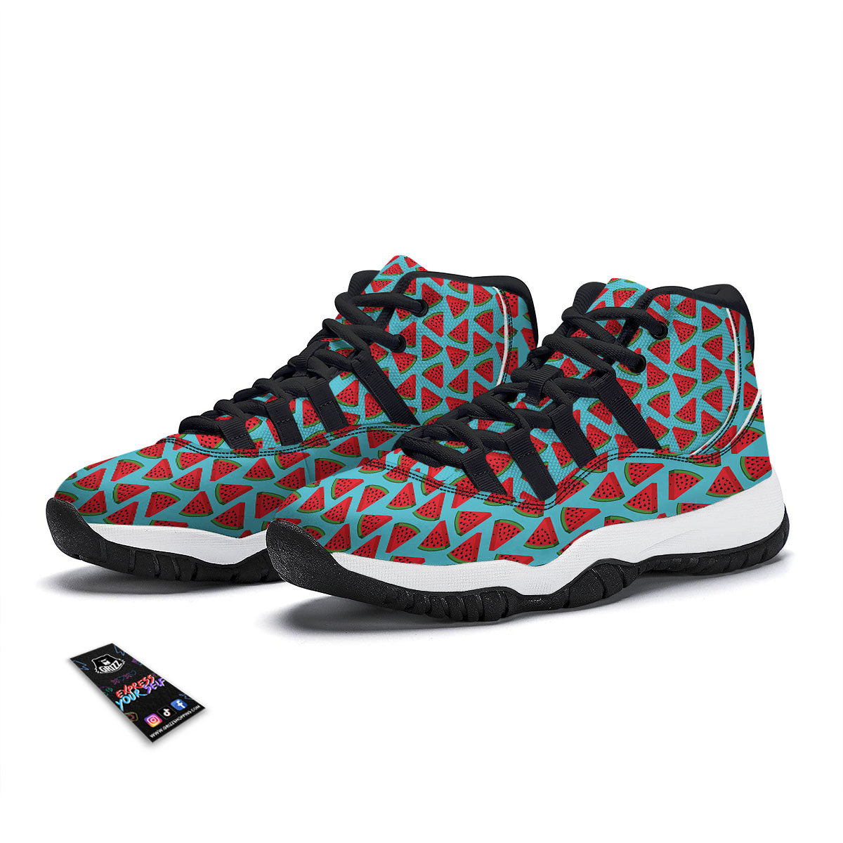 Watermelon Blue Cute Print Pattern Black Bball Shoes-grizzshop