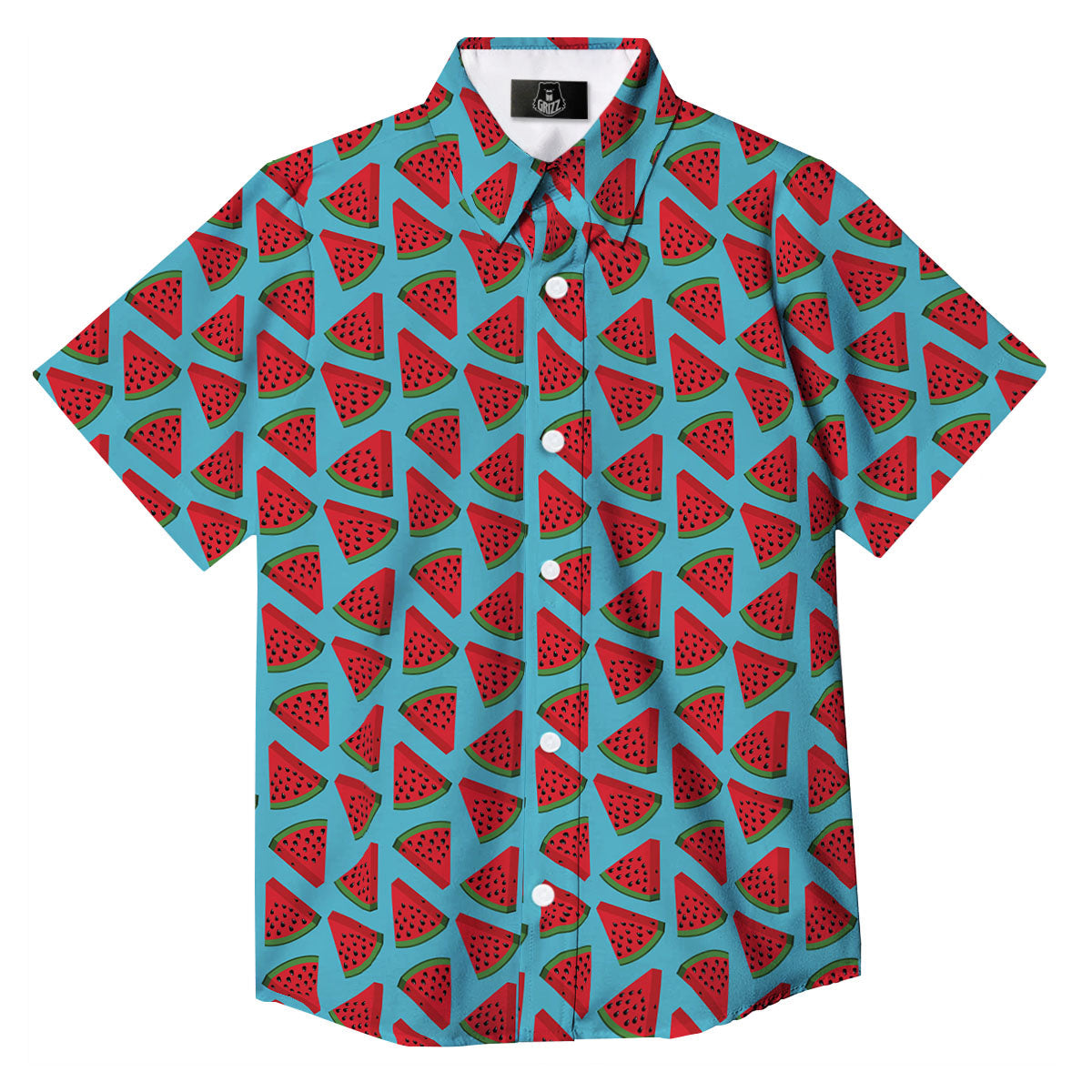 Watermelon Blue Cute Print Pattern Button Up Shirt-grizzshop