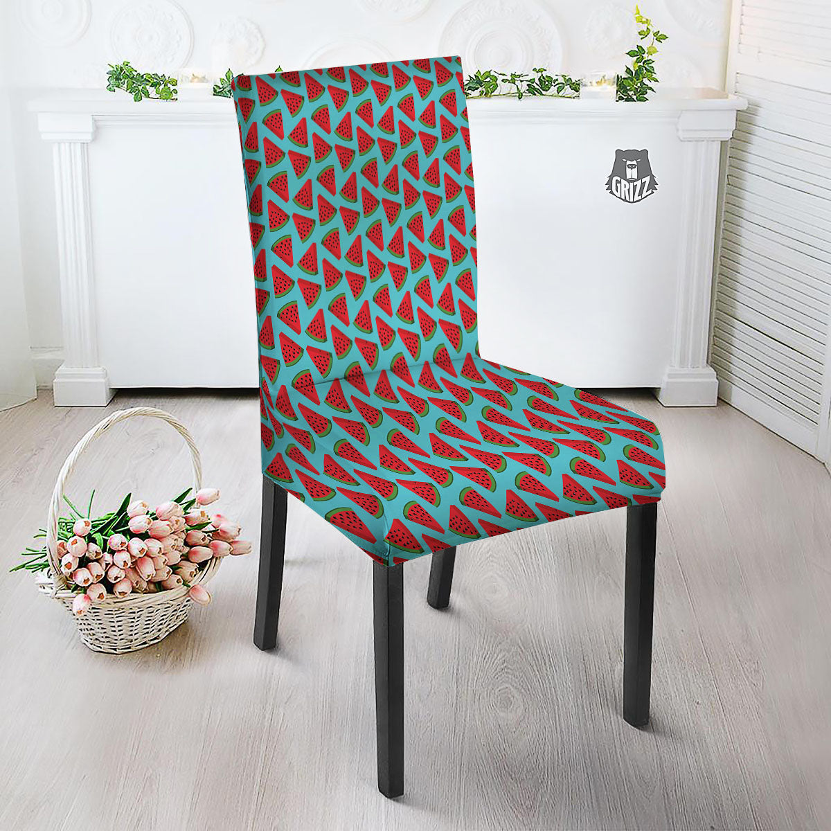 Watermelon Blue Cute Print Pattern Dining Chair Slipcover-grizzshop