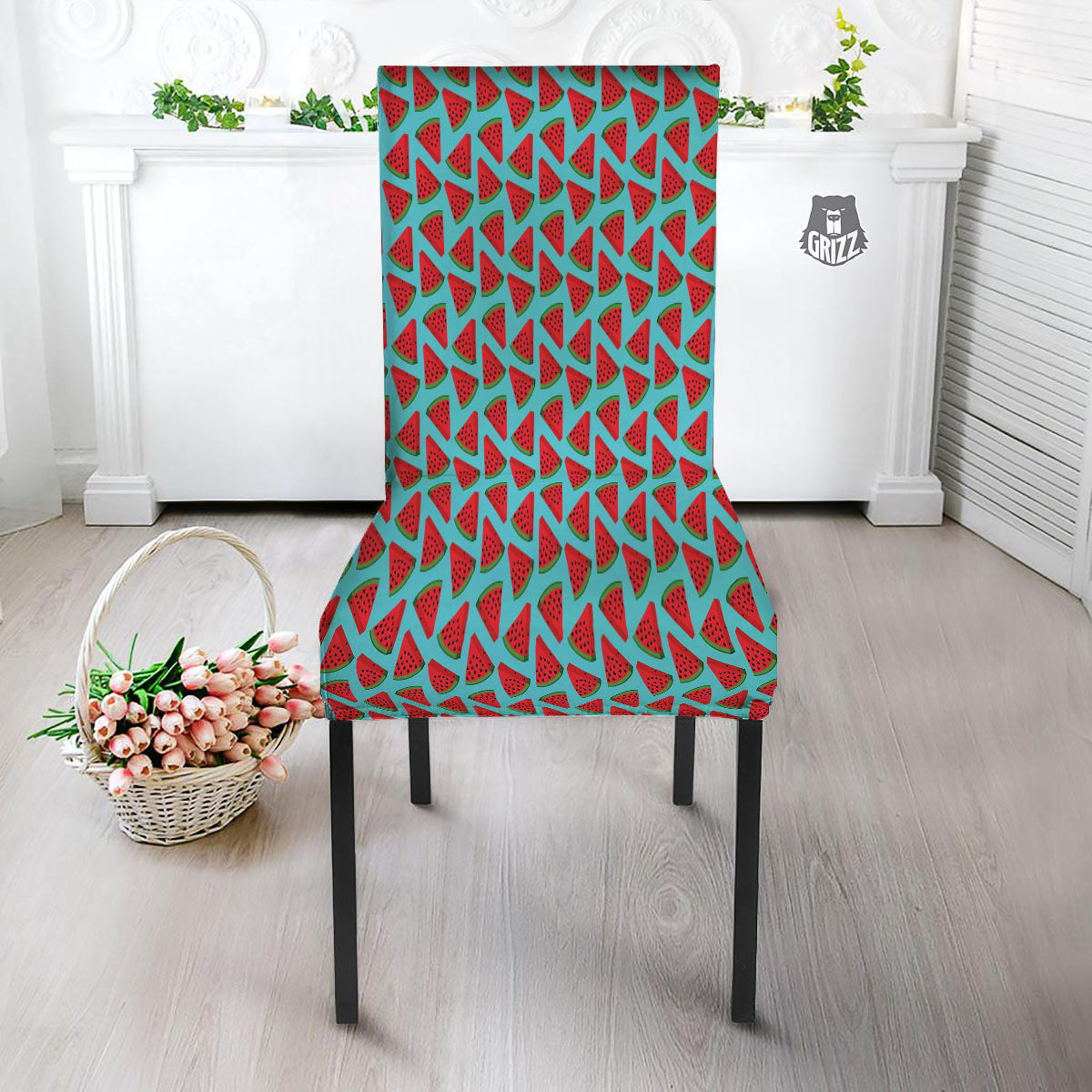 Watermelon Blue Cute Print Pattern Dining Chair Slipcover-grizzshop