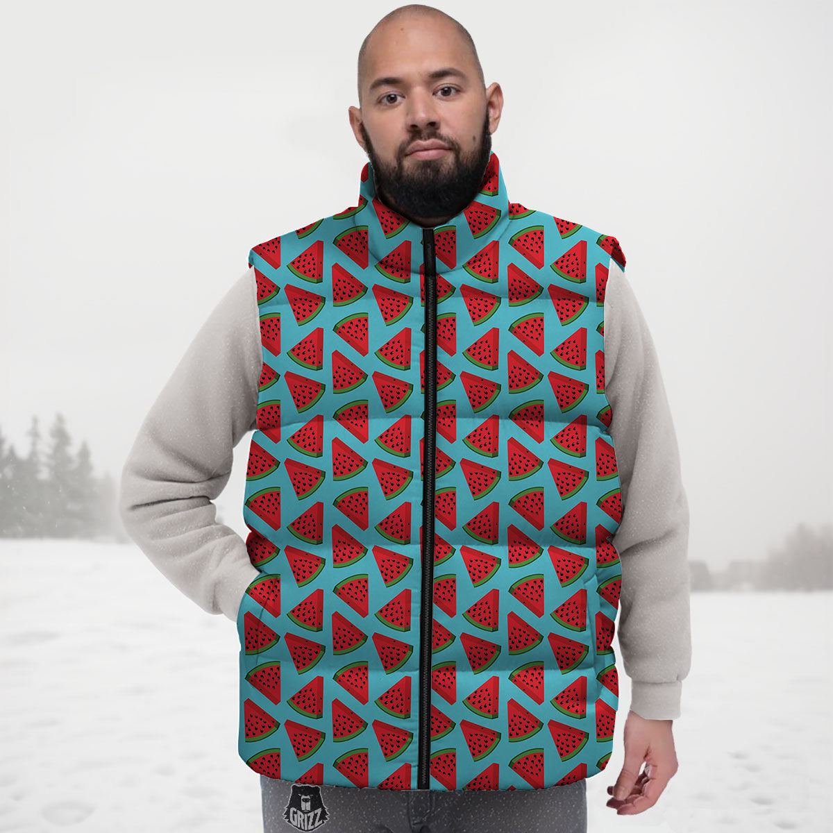 Watermelon Blue Cute Print Pattern Down Vest-grizzshop