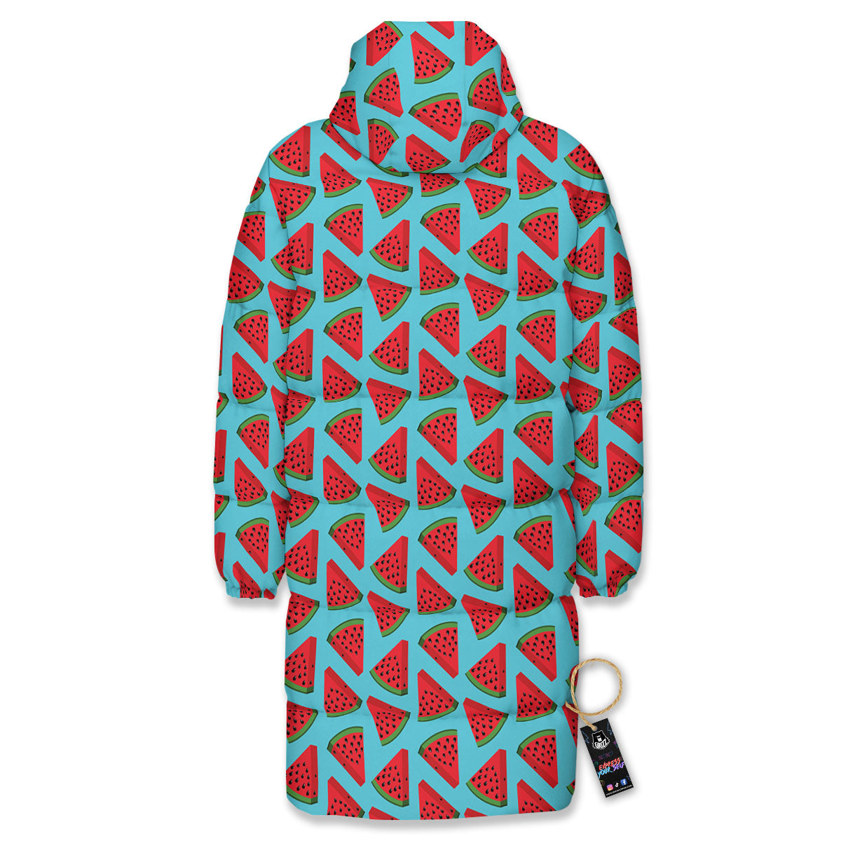 Watermelon Blue Cute Print Pattern Long Down Jacket-grizzshop