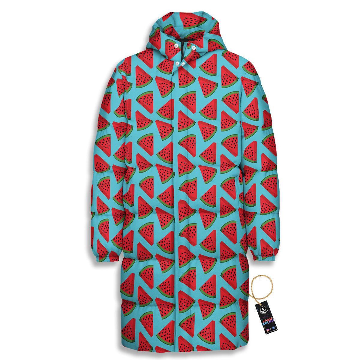 Watermelon Blue Cute Print Pattern Long Down Jacket-grizzshop