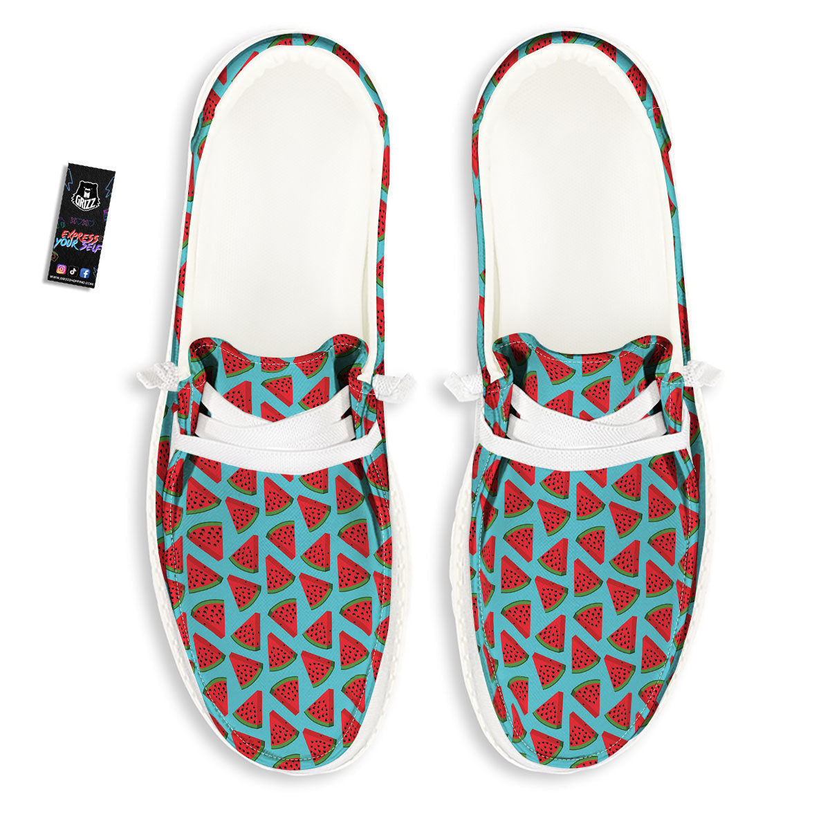 Watermelon Blue Cute Print Pattern White Loafers-grizzshop