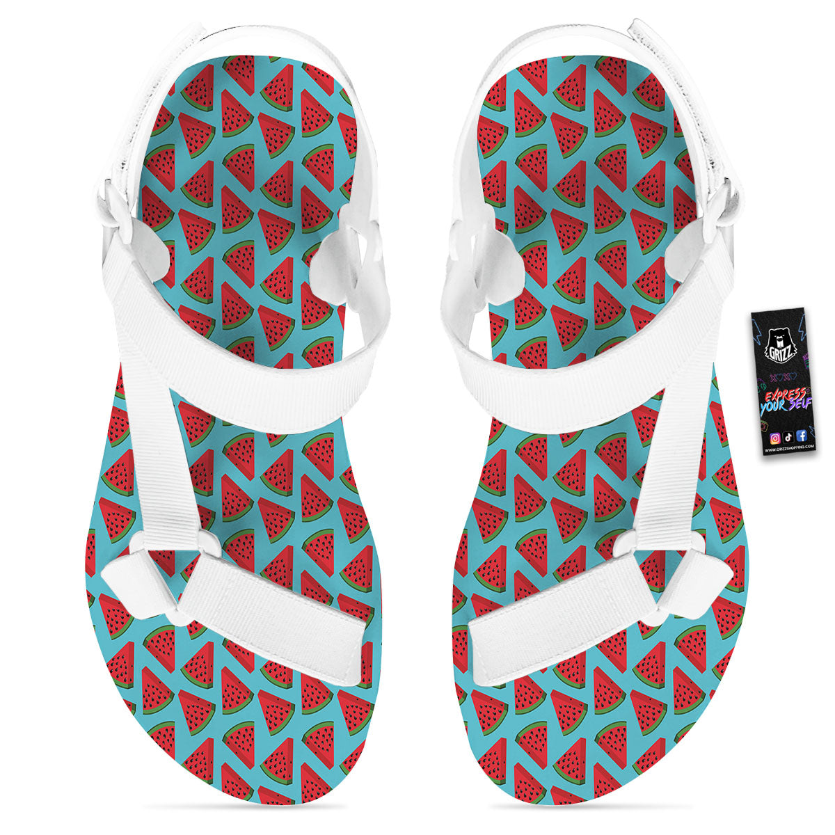 Watermelon Blue Cute Print Pattern White Open Toe Sandals-grizzshop
