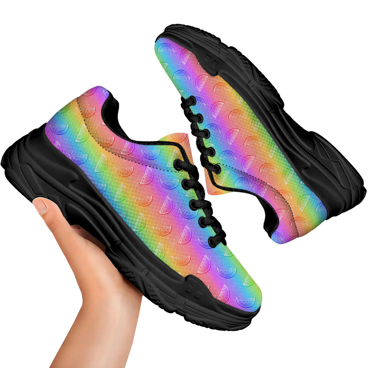 Watermelon Colorful Print Pattern Black Chunky Shoes-grizzshop