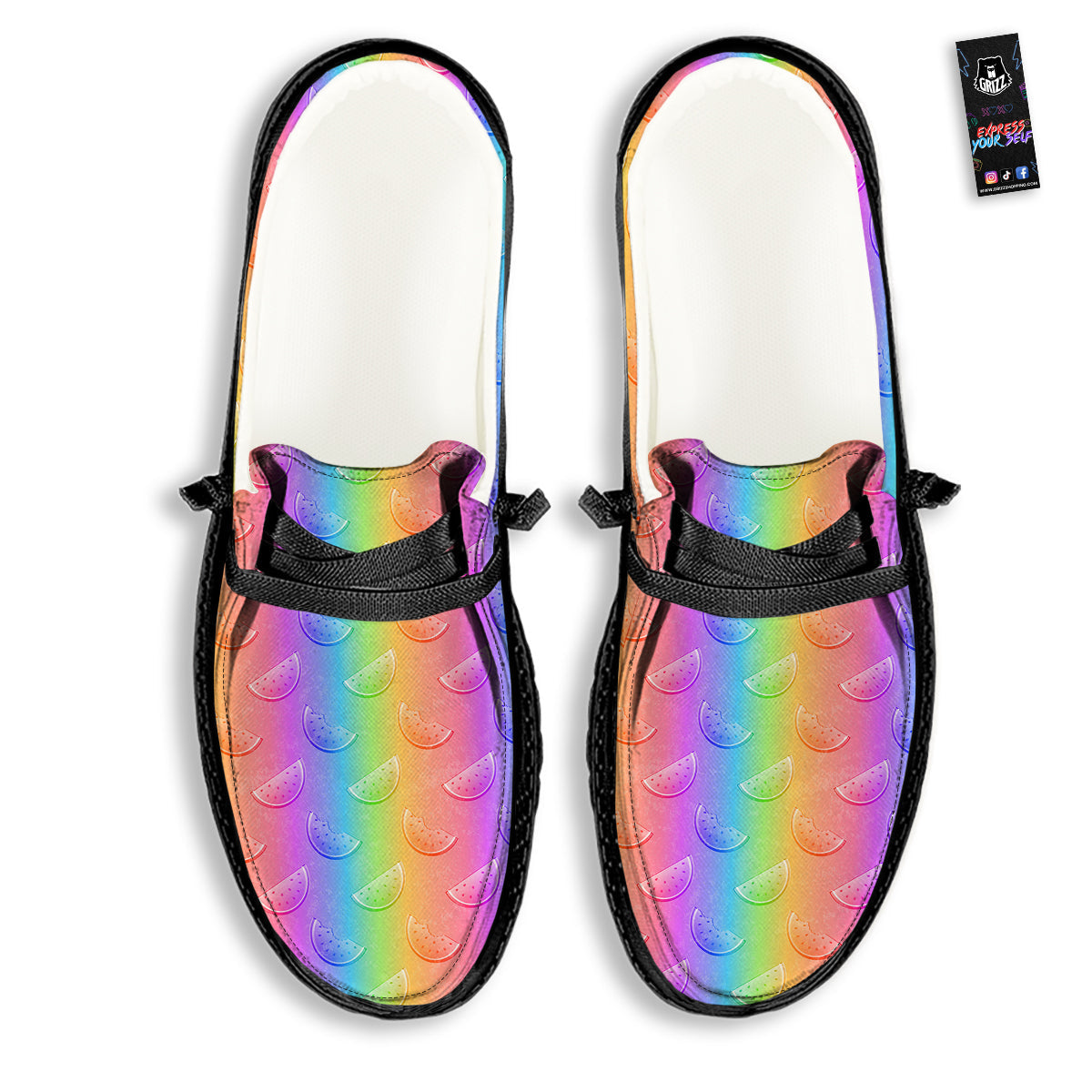 Watermelon Colorful Print Pattern Black Loafers-grizzshop