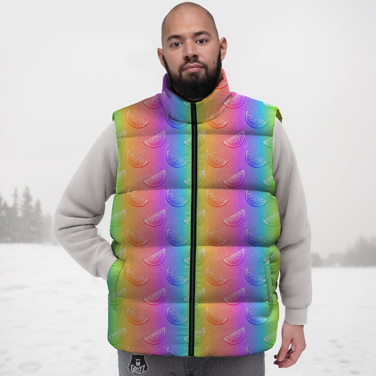Watermelon Colorful Print Pattern Down Vest-grizzshop