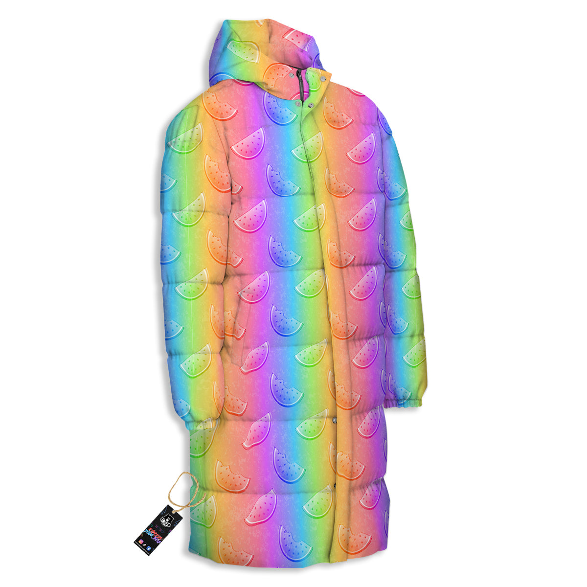 Watermelon Colorful Print Pattern Long Down Jacket-grizzshop