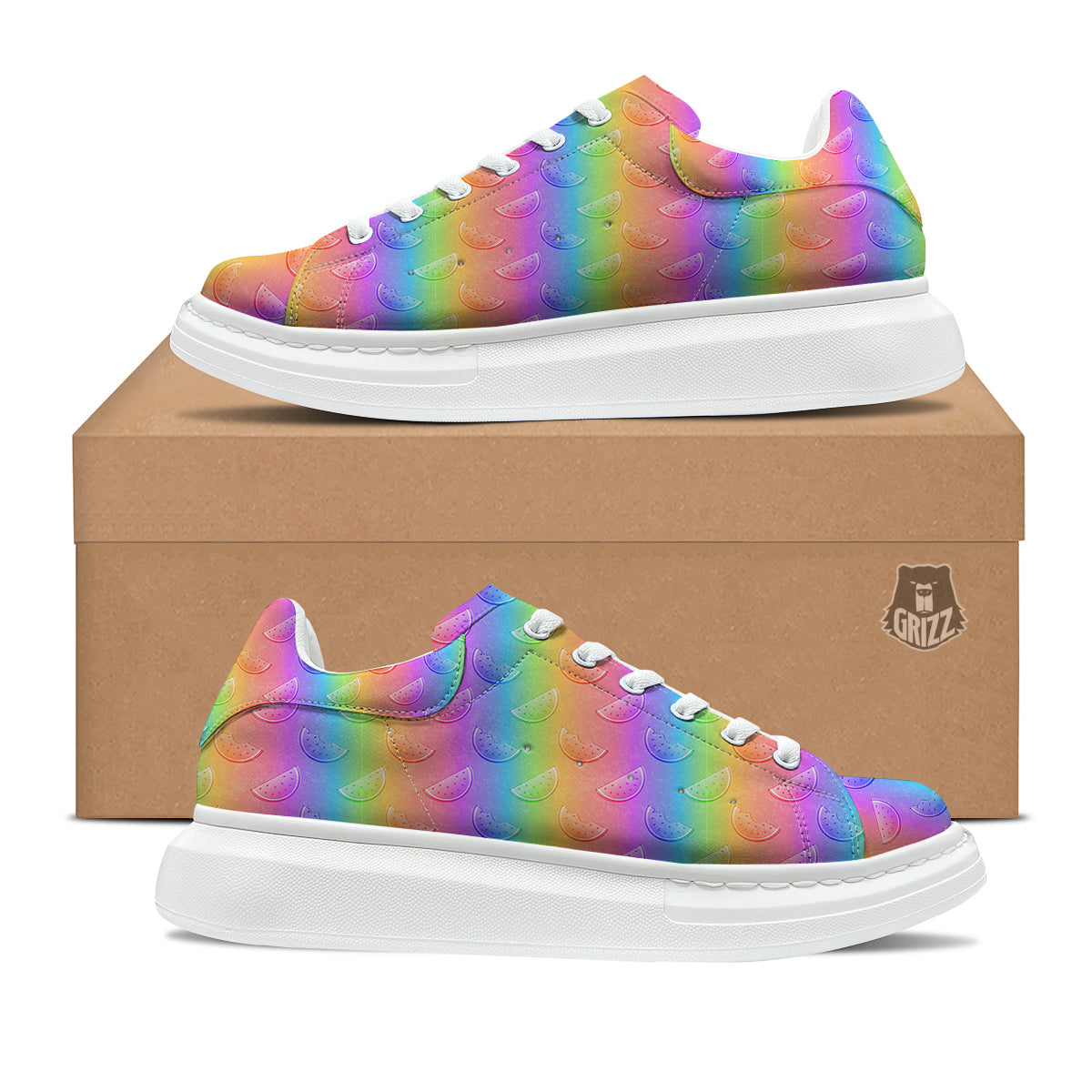 Watermelon Colorful Print Pattern Platform Shoes-grizzshop
