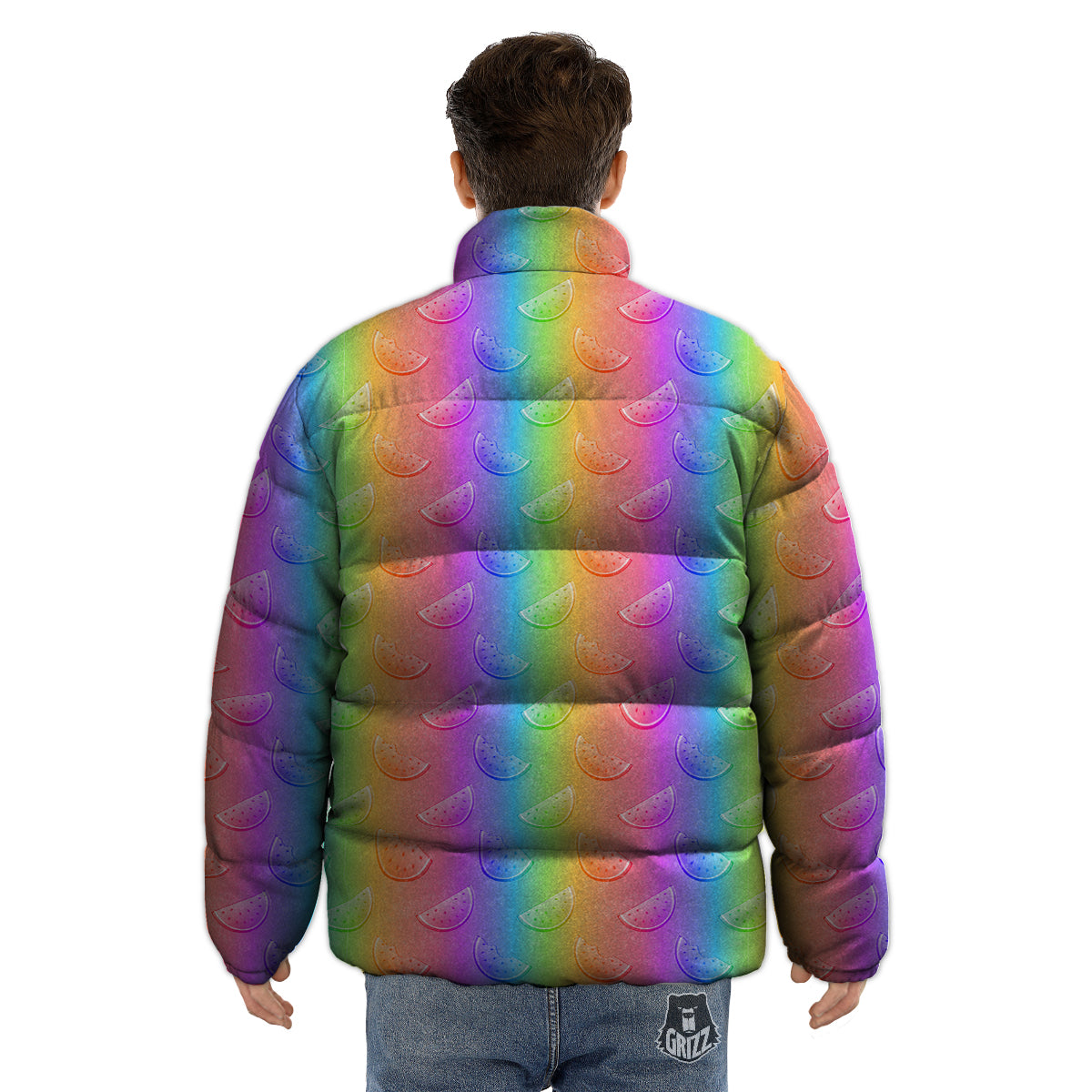 Watermelon Colorful Print Pattern Puffer Jacket-grizzshop