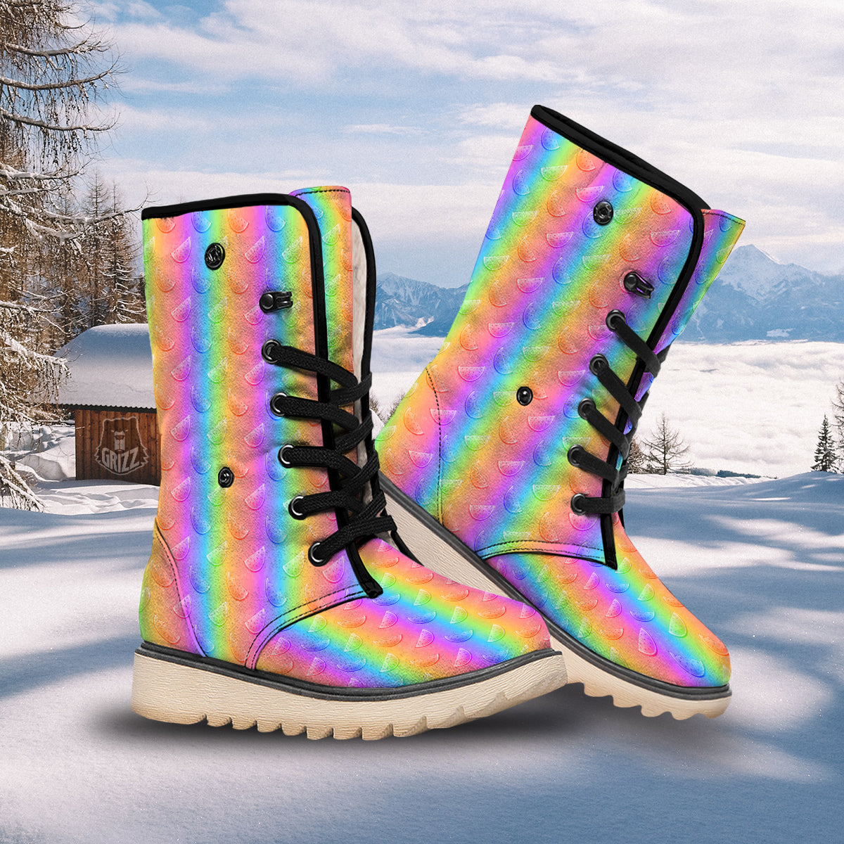 Watermelon Colorful Print Pattern Snow Boots-grizzshop