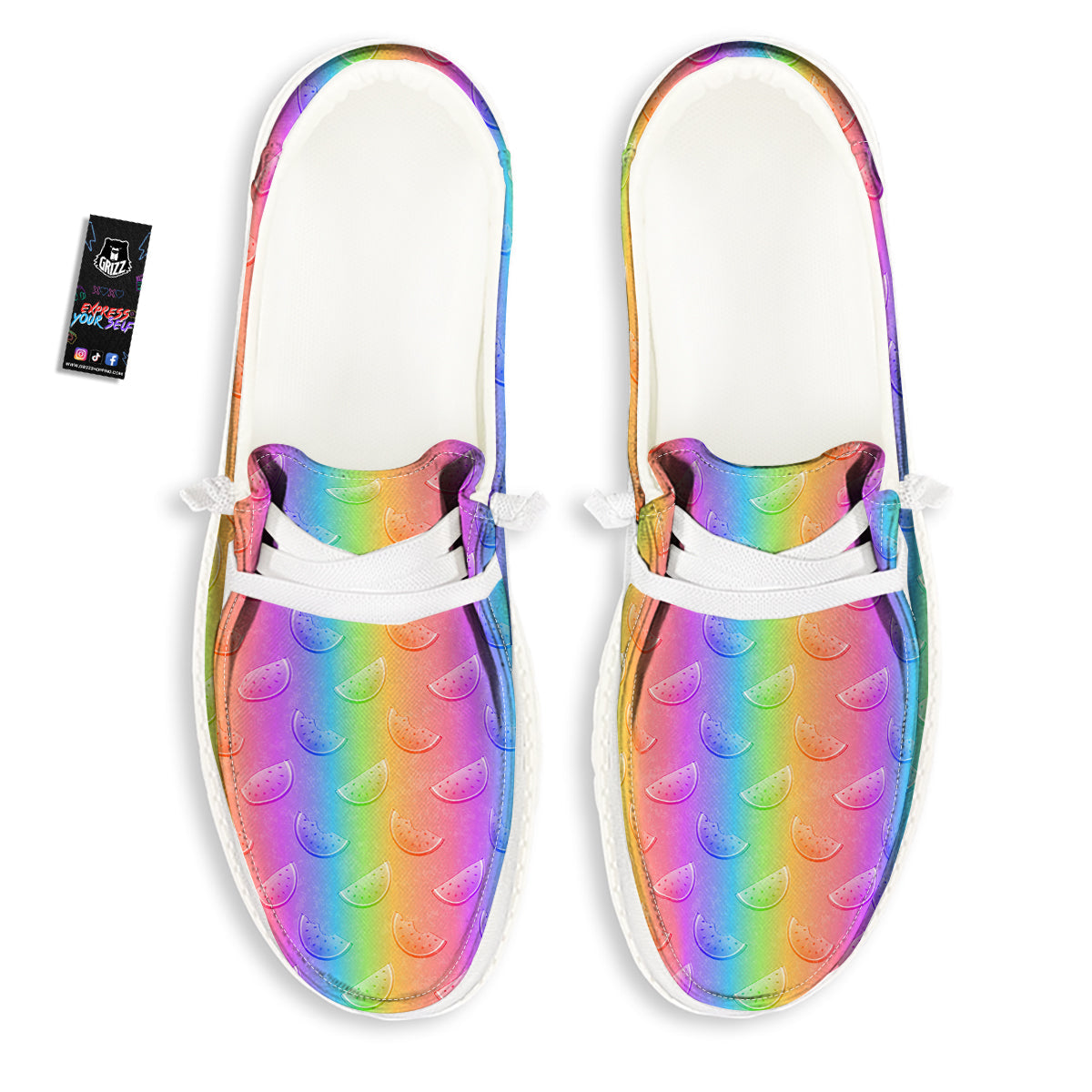 Watermelon Colorful Print Pattern White Loafers-grizzshop