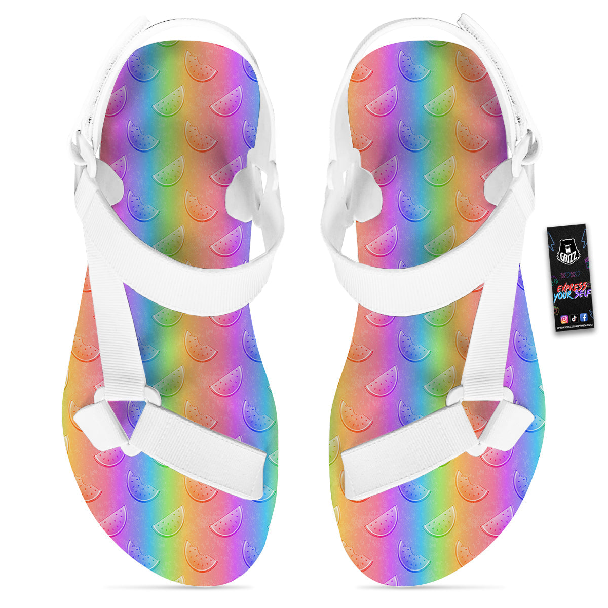 Watermelon Colorful Print Pattern White Open Toe Sandals-grizzshop