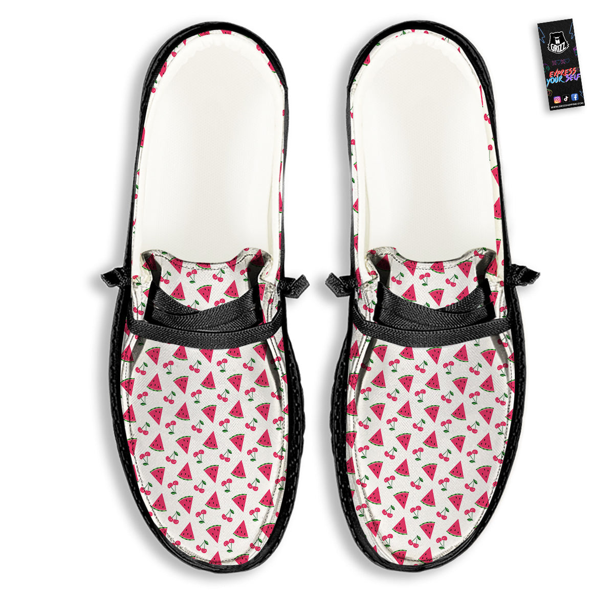 Watermelon Cute Berry Print Pattern Black Loafers-grizzshop