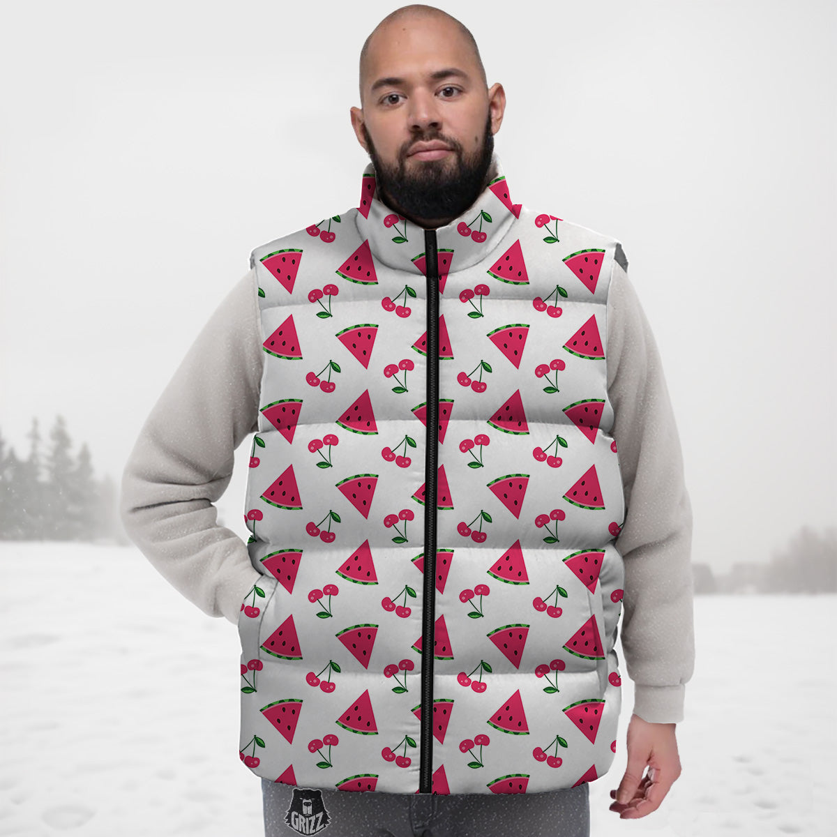 Watermelon Cute Berry Print Pattern Down Vest-grizzshop