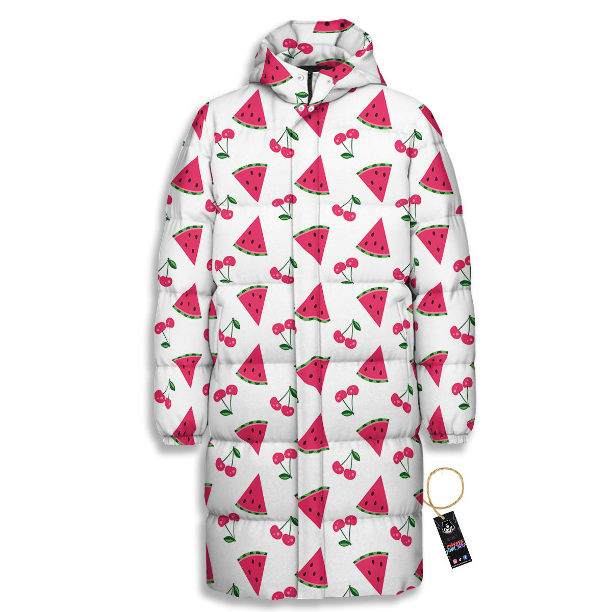 Watermelon Cute Berry Print Pattern Long Down Jacket-grizzshop