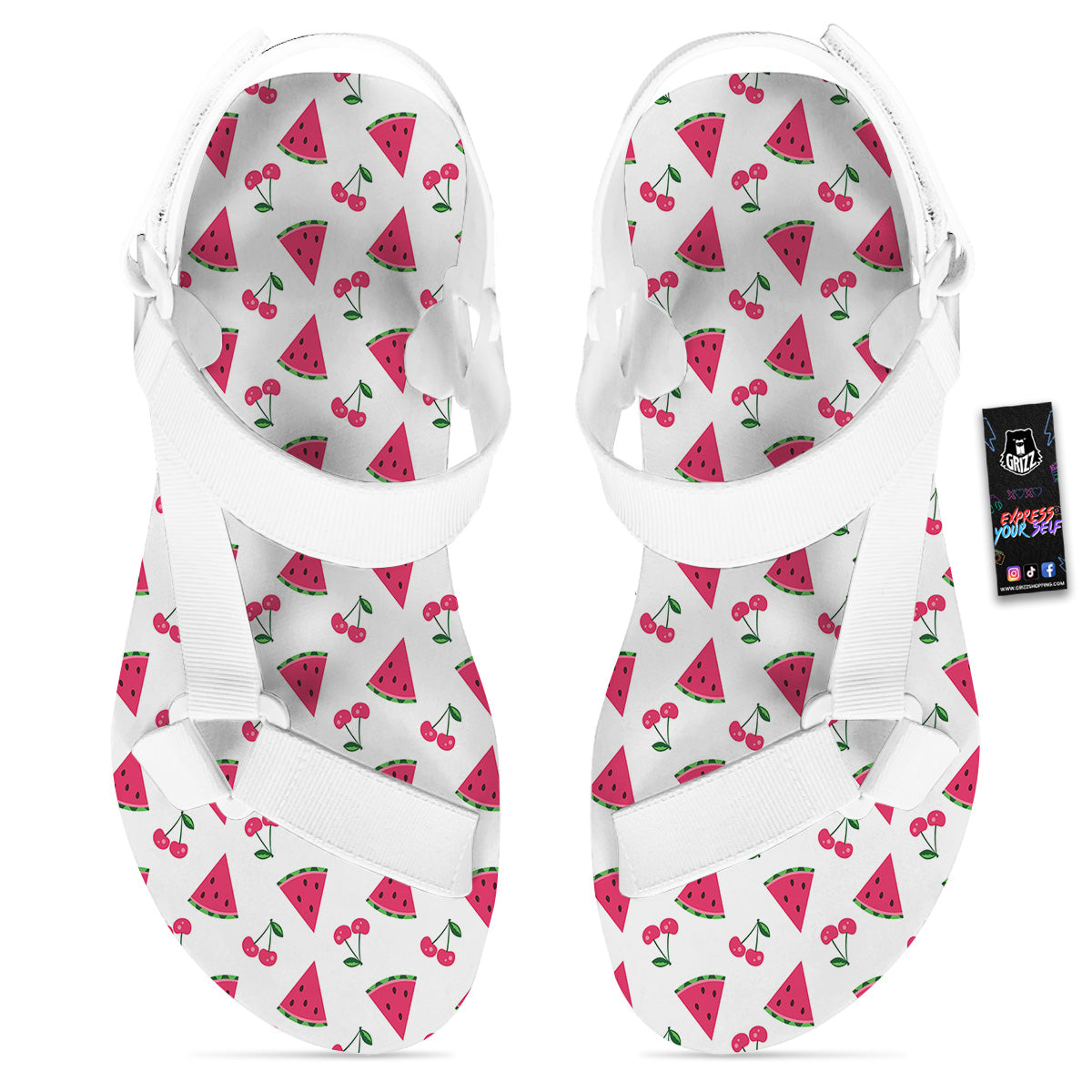 Watermelon Cute Berry Print Pattern White Open Toe Sandals-grizzshop