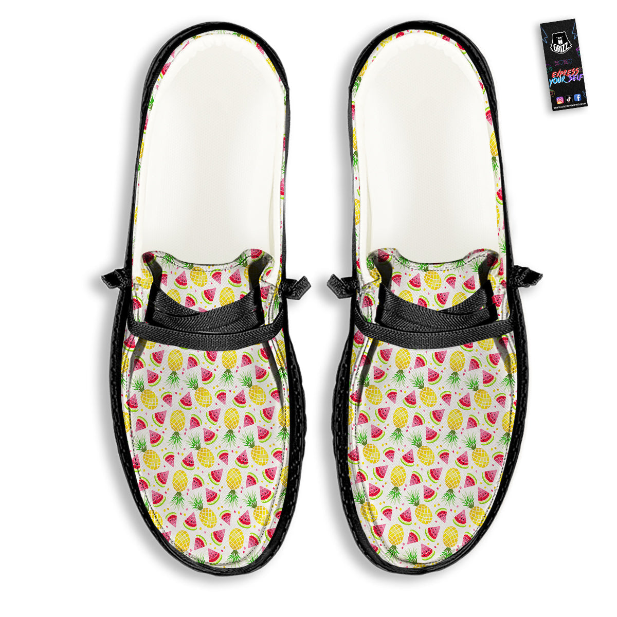 Watermelon Cute Pineapple Print Pattern Black Loafers-grizzshop
