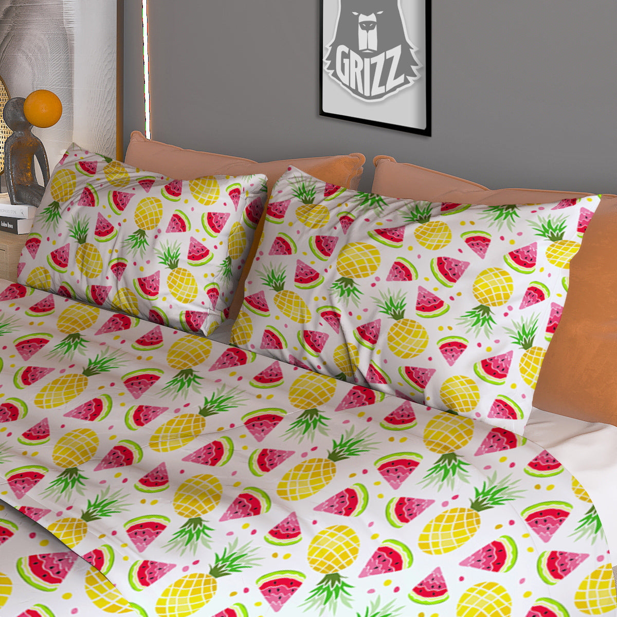 Watermelon Cute Pineapple Print Pattern Duvet Cover Bedding Set