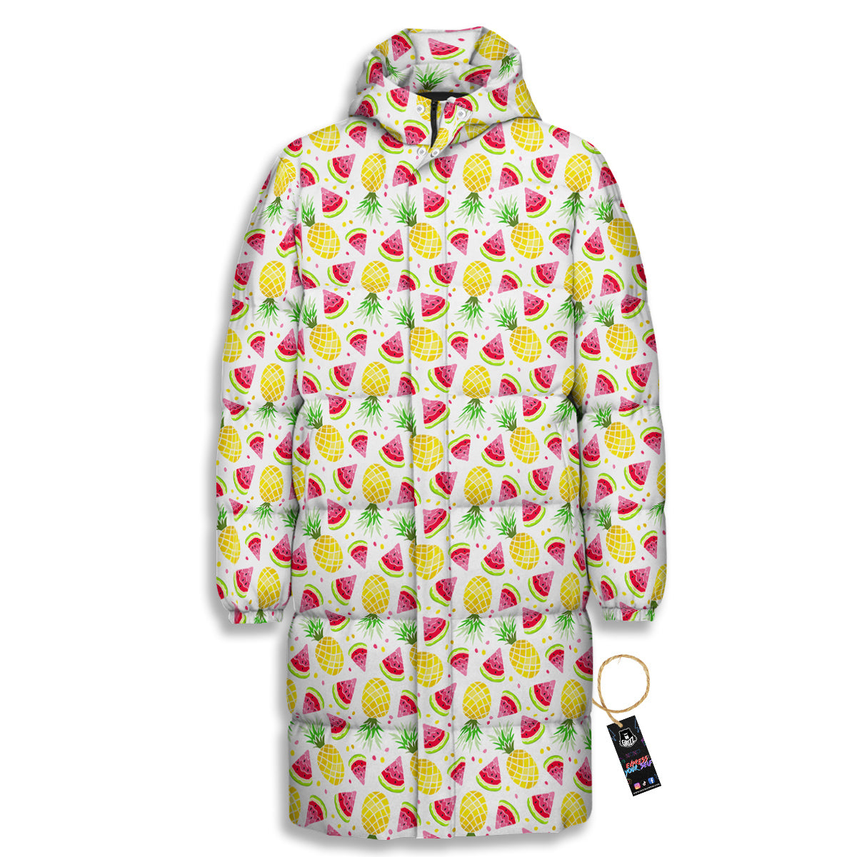 Watermelon Cute Pineapple Print Pattern Long Down Jacket-grizzshop