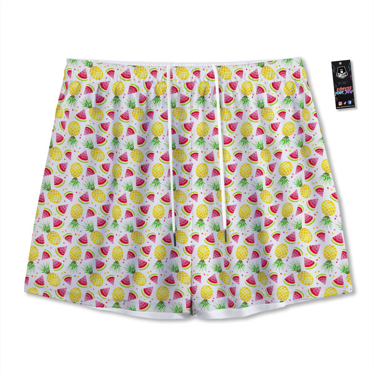 Watermelon Cute Pineapple Print Pattern Mesh Shorts-grizzshop