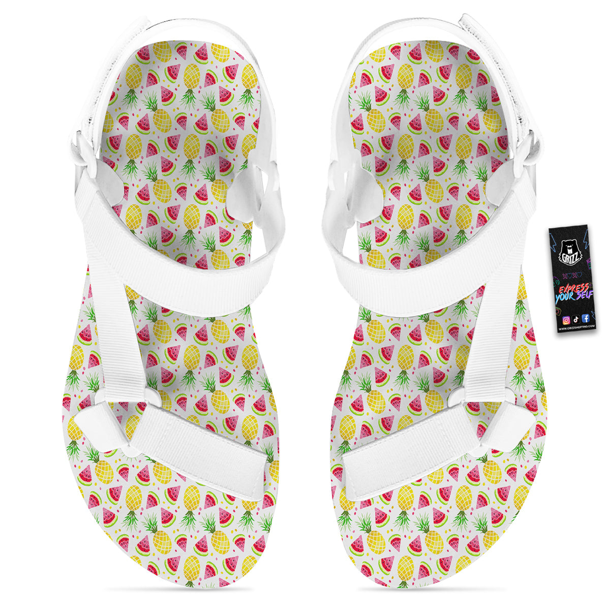 Watermelon Cute Pineapple Print Pattern White Open Toe Sandals-grizzshop