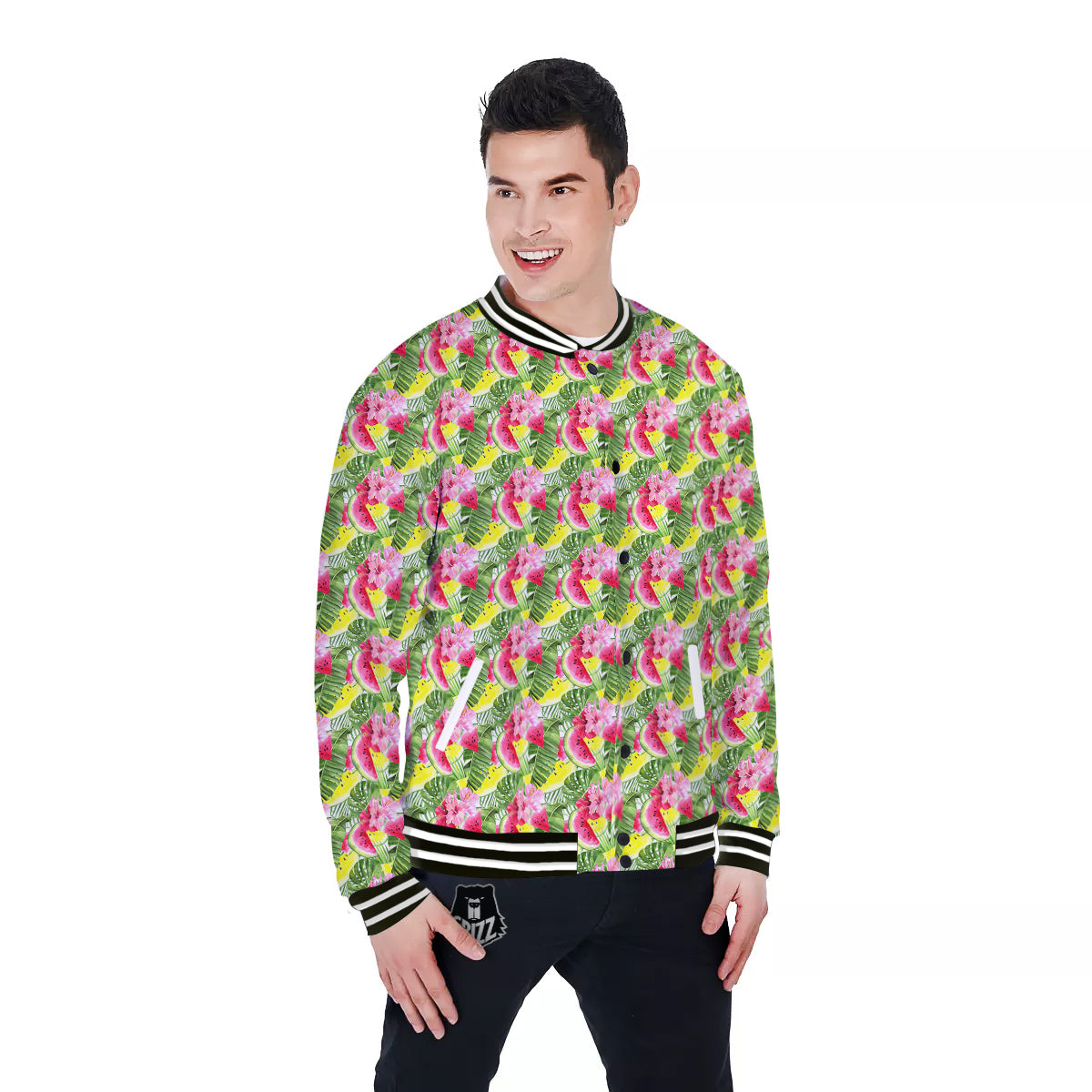 Watermelon Cute Tropical Print Pattern Baseball Jacket-grizzshop
