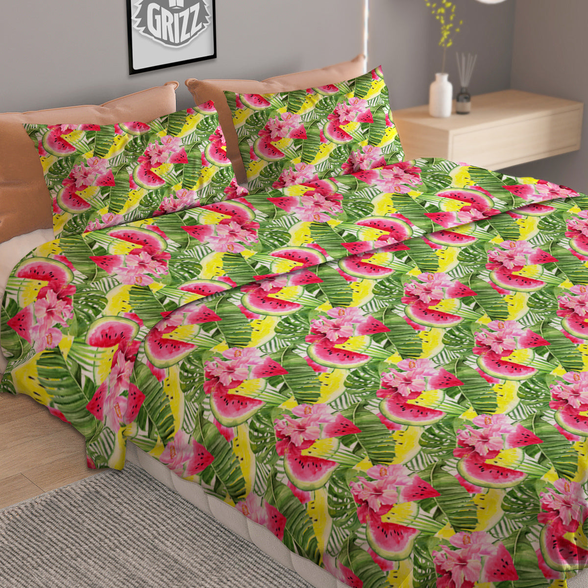 Watermelon Cute Tropical Print Pattern Duvet Cover Bedding Set-grizzshop