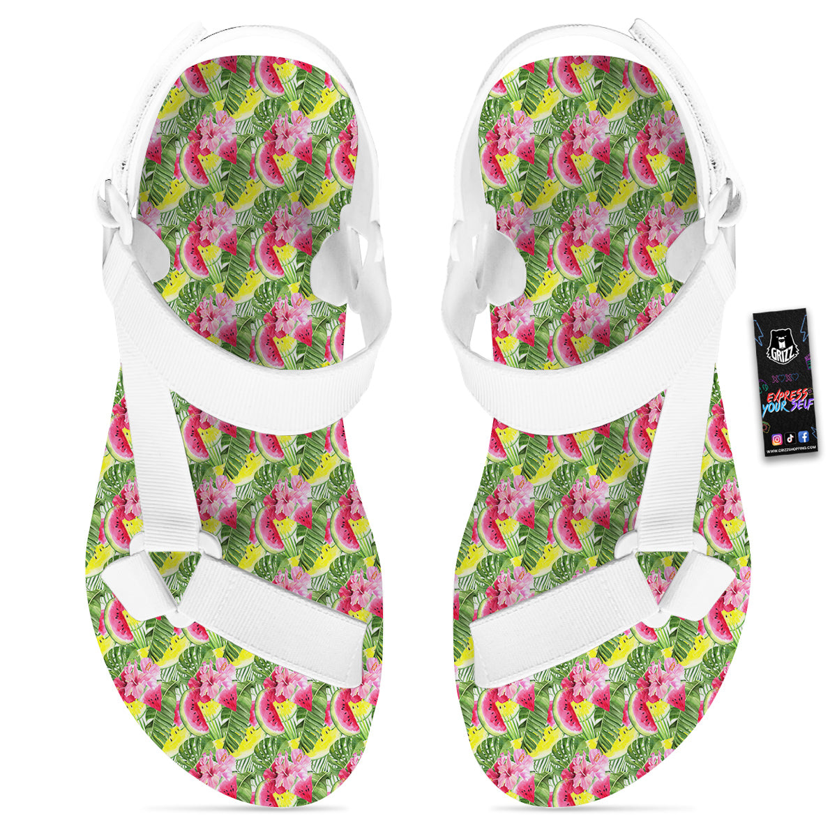 Watermelon Cute Tropical Print Pattern White Open Toe Sandals-grizzshop