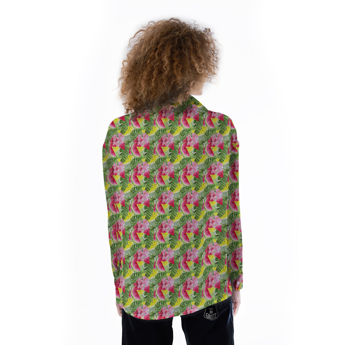Watermelon Cute Tropical Print Pattern Women's Long Sleeve Shirts-grizzshop