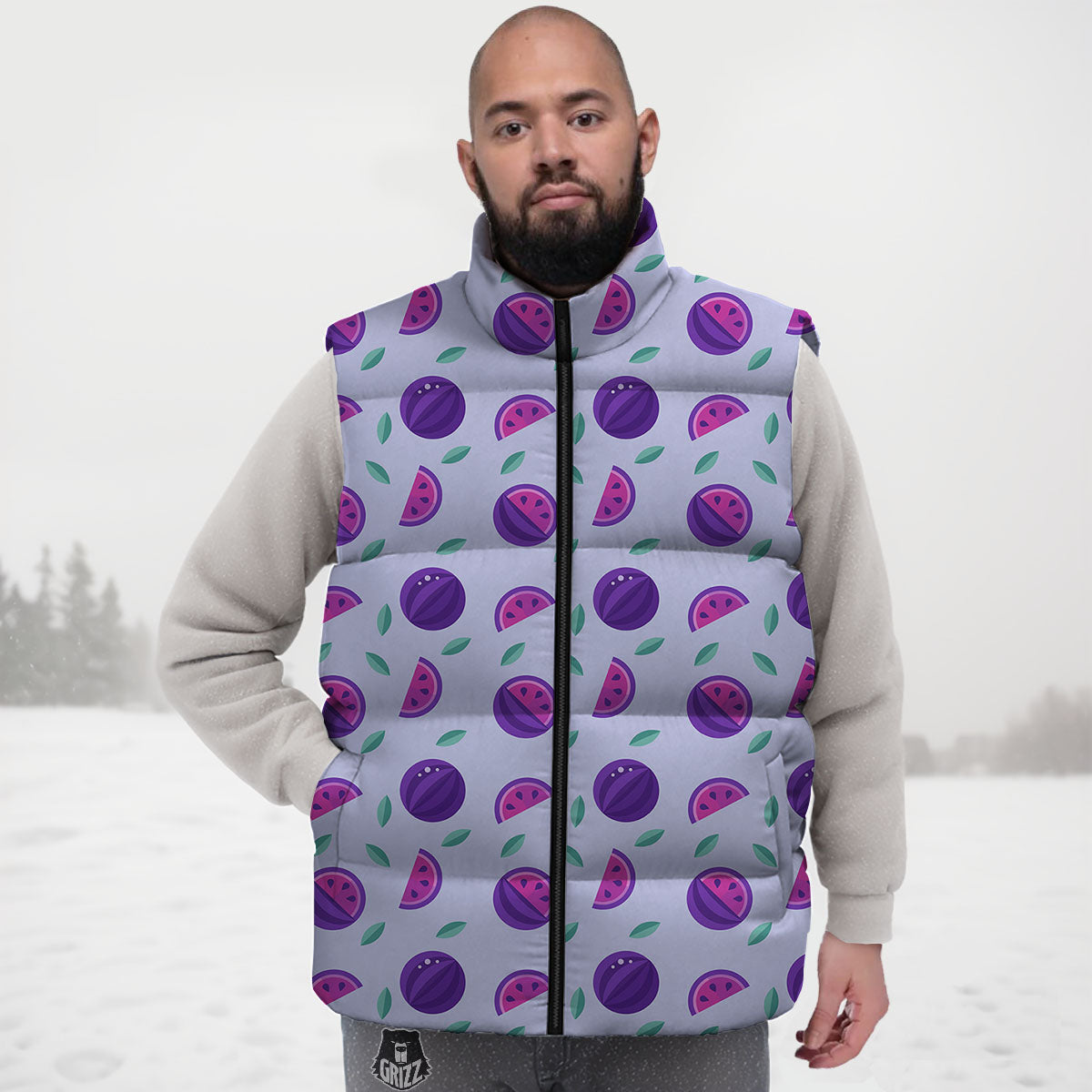 Watermelon Fancy Purple Print Pattern Down Vest-grizzshop