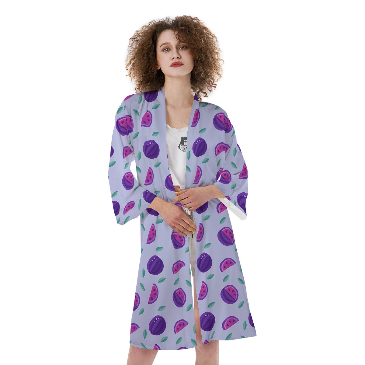 Watermelon Fancy Purple Print Pattern Kimono-grizzshop