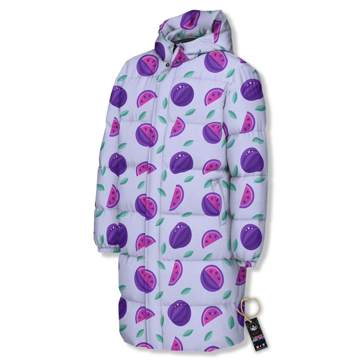 Watermelon Fancy Purple Print Pattern Long Down Jacket-grizzshop