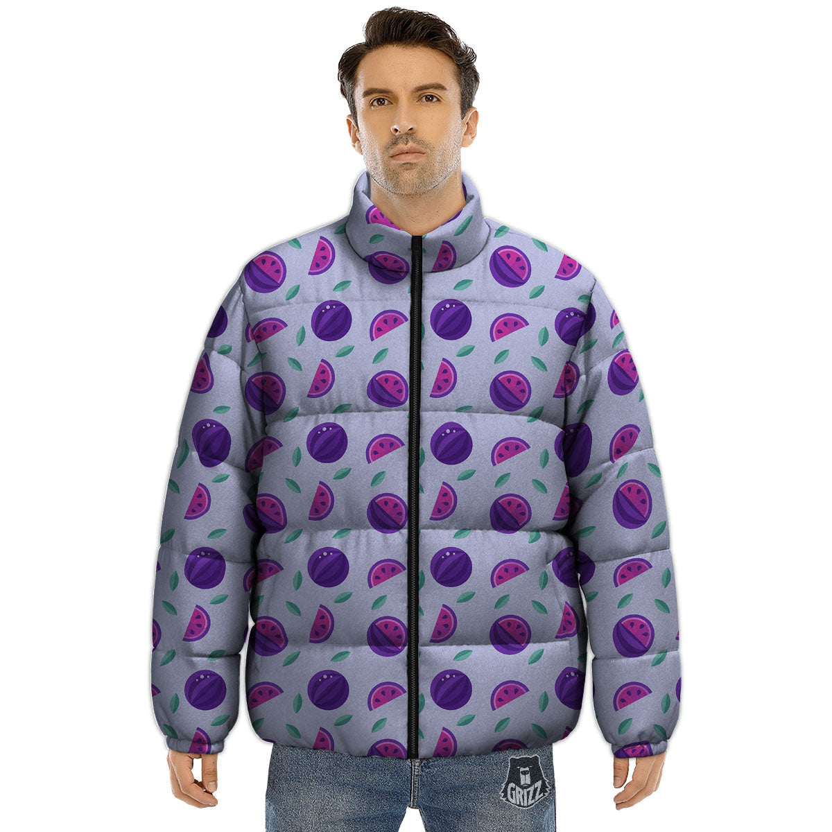 Watermelon Fancy Purple Print Pattern Puffer Jacket-grizzshop