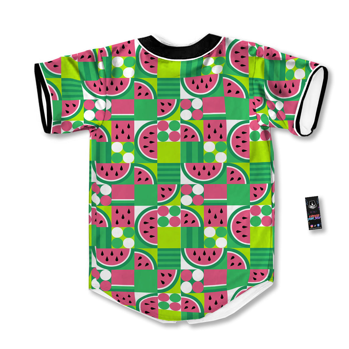 Watermelon Fruit Slice Geometric Print Baseball Jersey-grizzshop