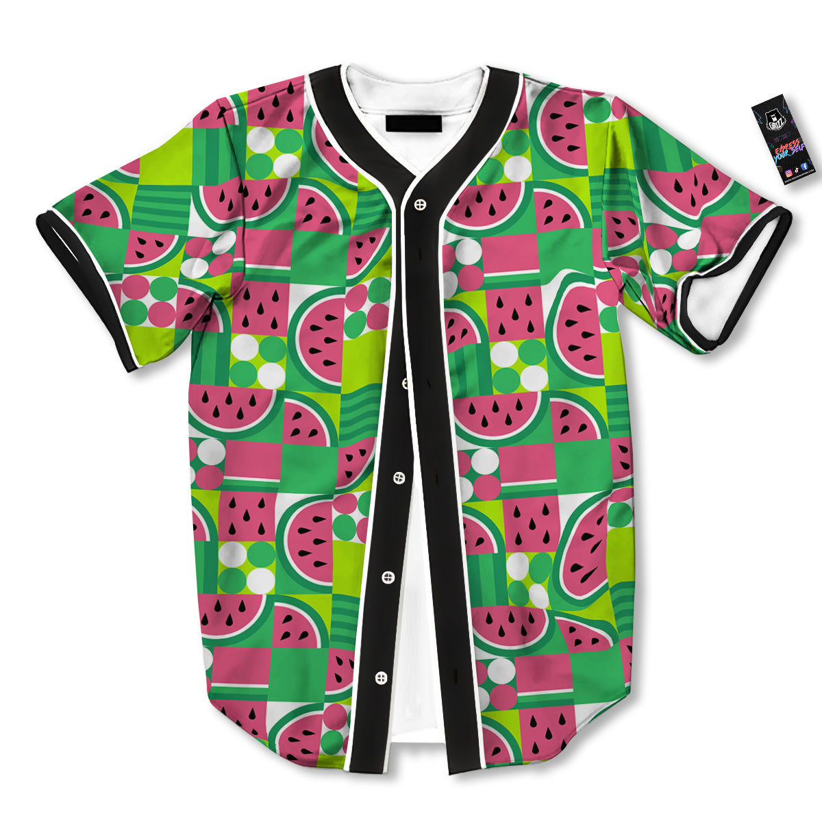 Watermelon Fruit Slice Geometric Print Baseball Jersey-grizzshop